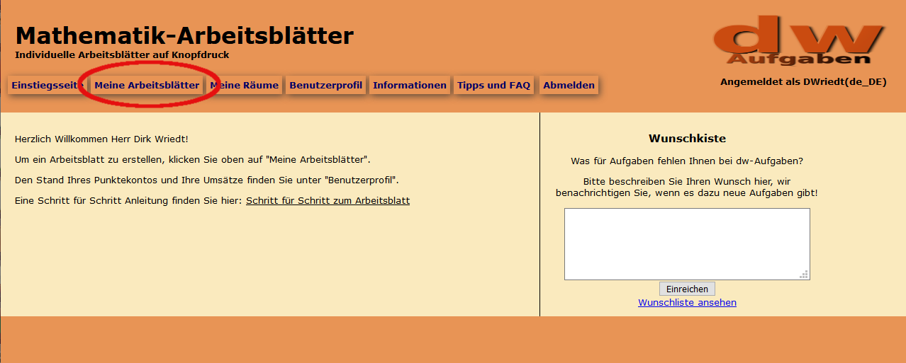 Bild von der Einstiegsseite