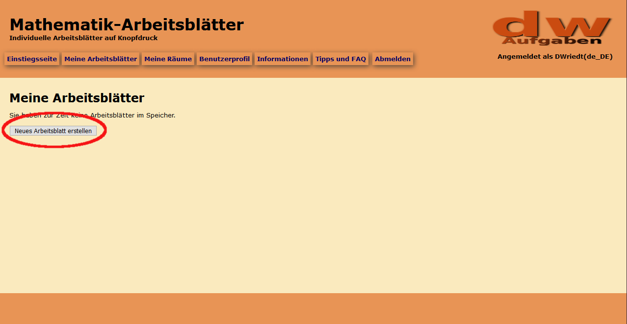 Bild vom leeren Arbeitsblattspeicher