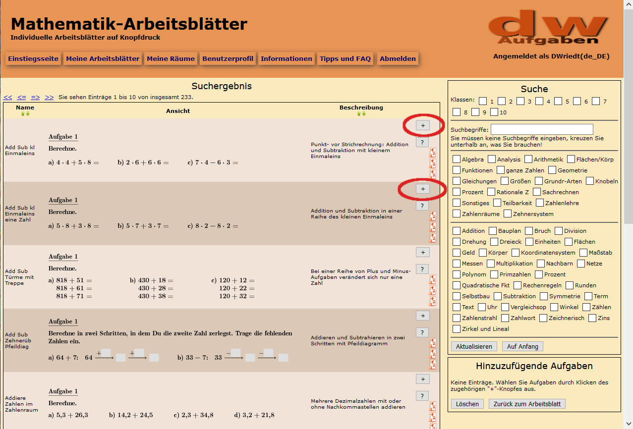 Bild von der Aufgabenliste