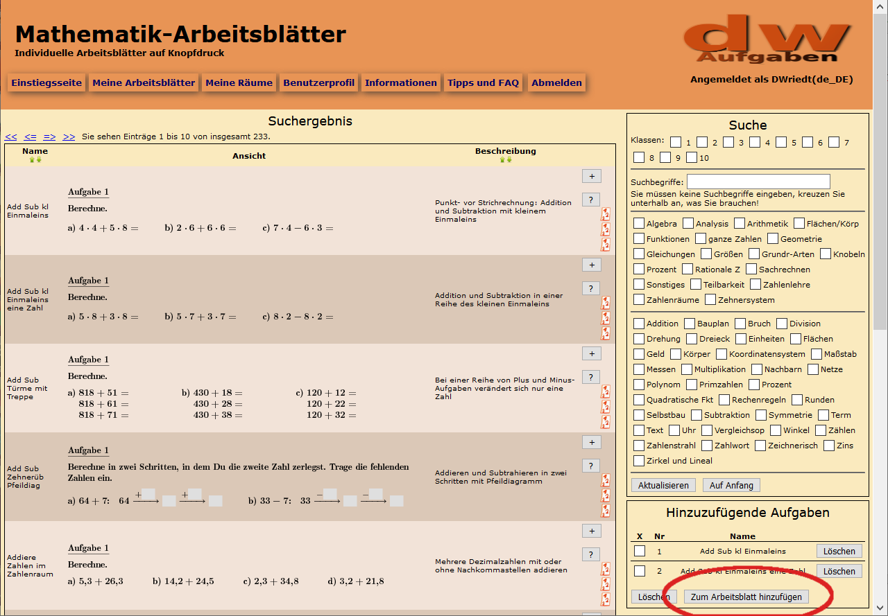 Bild von der Aufgabenliste