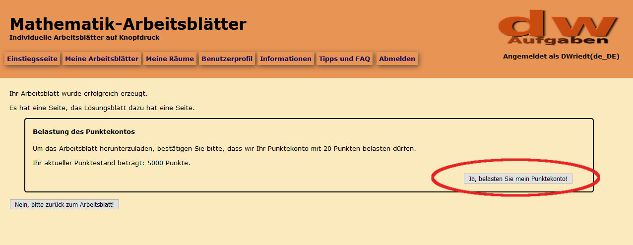 Bild von der Seite zur Zahlungsbestätigung