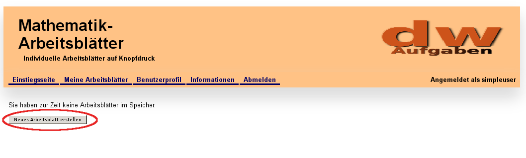 Bild vom leeren Arbeitsblattspeicher