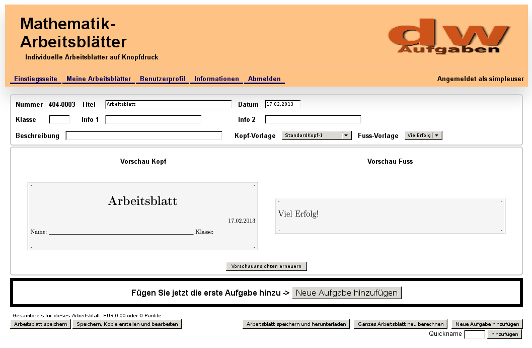 Bild vom leeren Arbeitsblatt