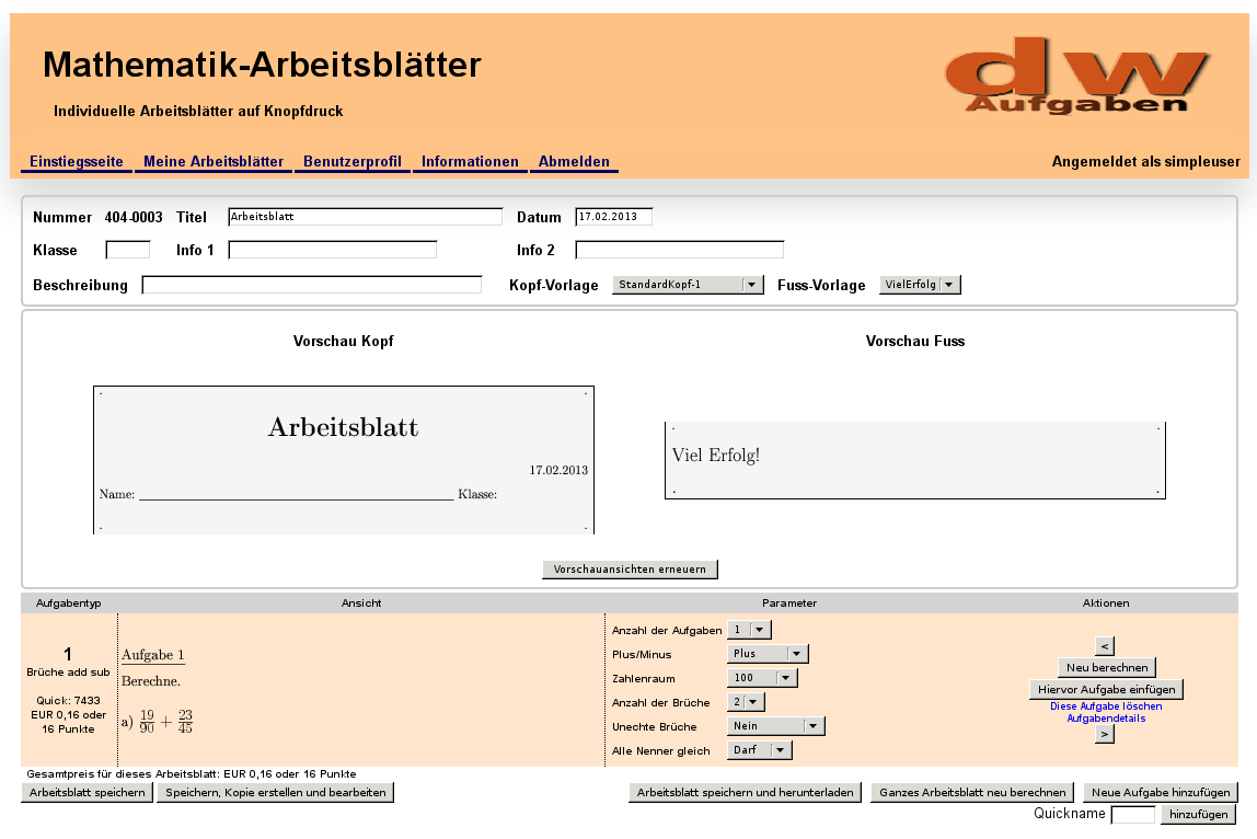 Bild vom Arbeitsblatt mit einer Aufgabe