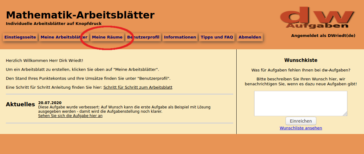 Bild von der Einstiegsseite