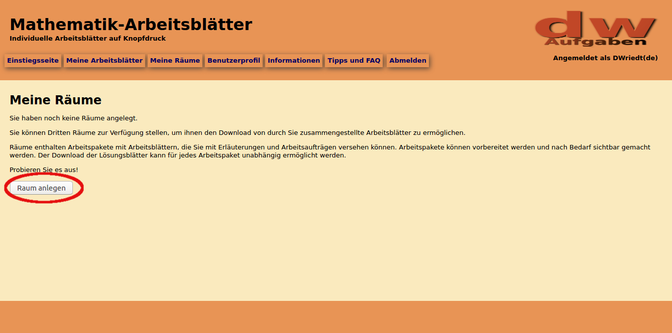 Bild von der leeren Raumliste