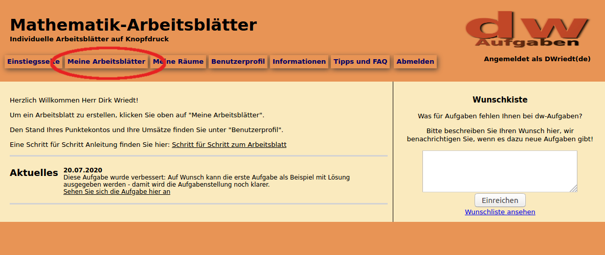 Bild von der Einstiegsseite