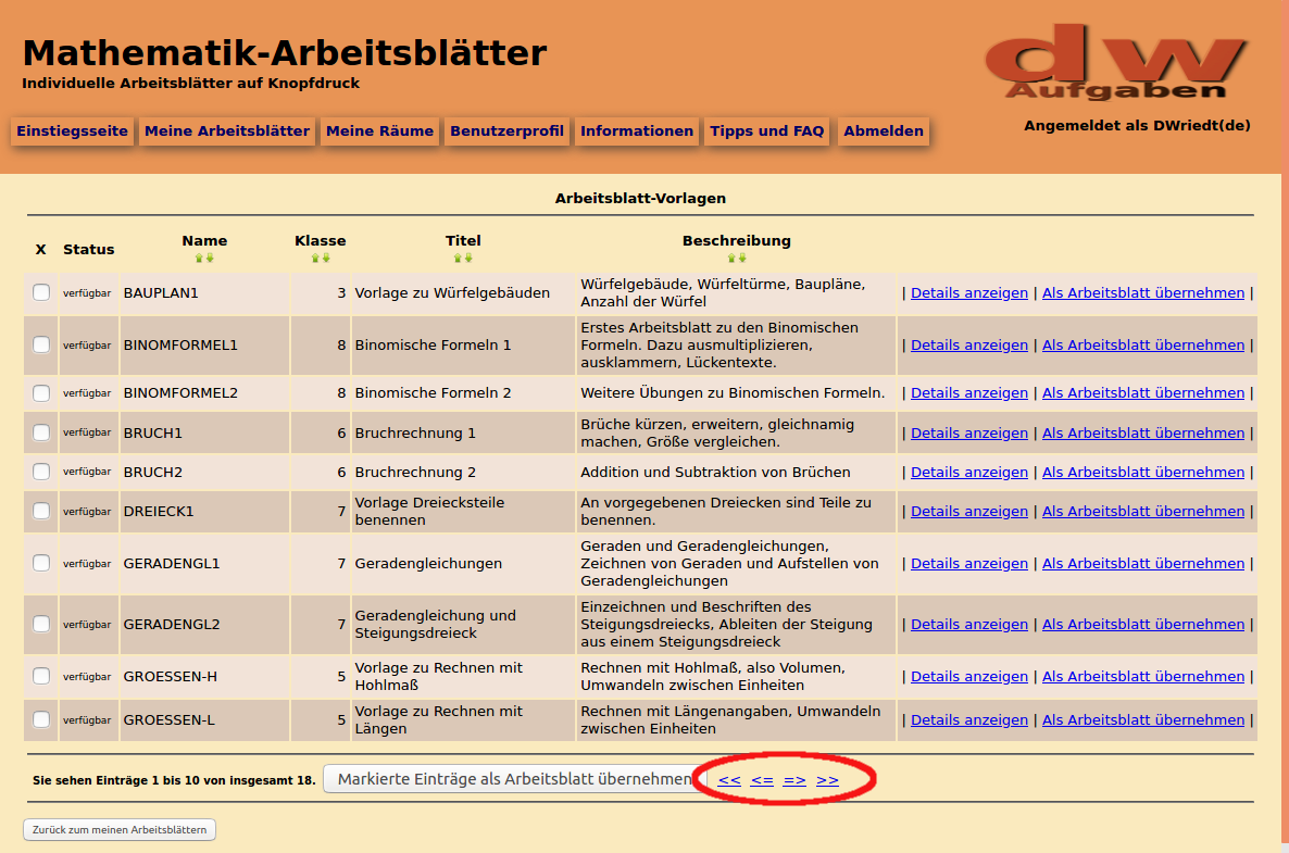 Bild von der Vorlagenliste