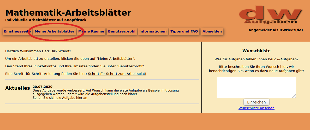 Bild von der Einstiegsseite