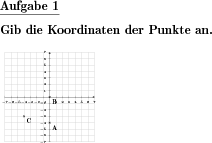 Es sind die Koordinaten von Punkten in einem Koordinatensystem abzulesen. (Beispiel für die Aufgabenstellung)